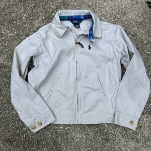 Polo Ralph Lauren Boys Harrington Jacket Size S 8 Cream Plaid Lined Full Zip